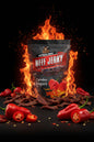 Outback Jerky Carolina Reaper beef jerky package on a fire background