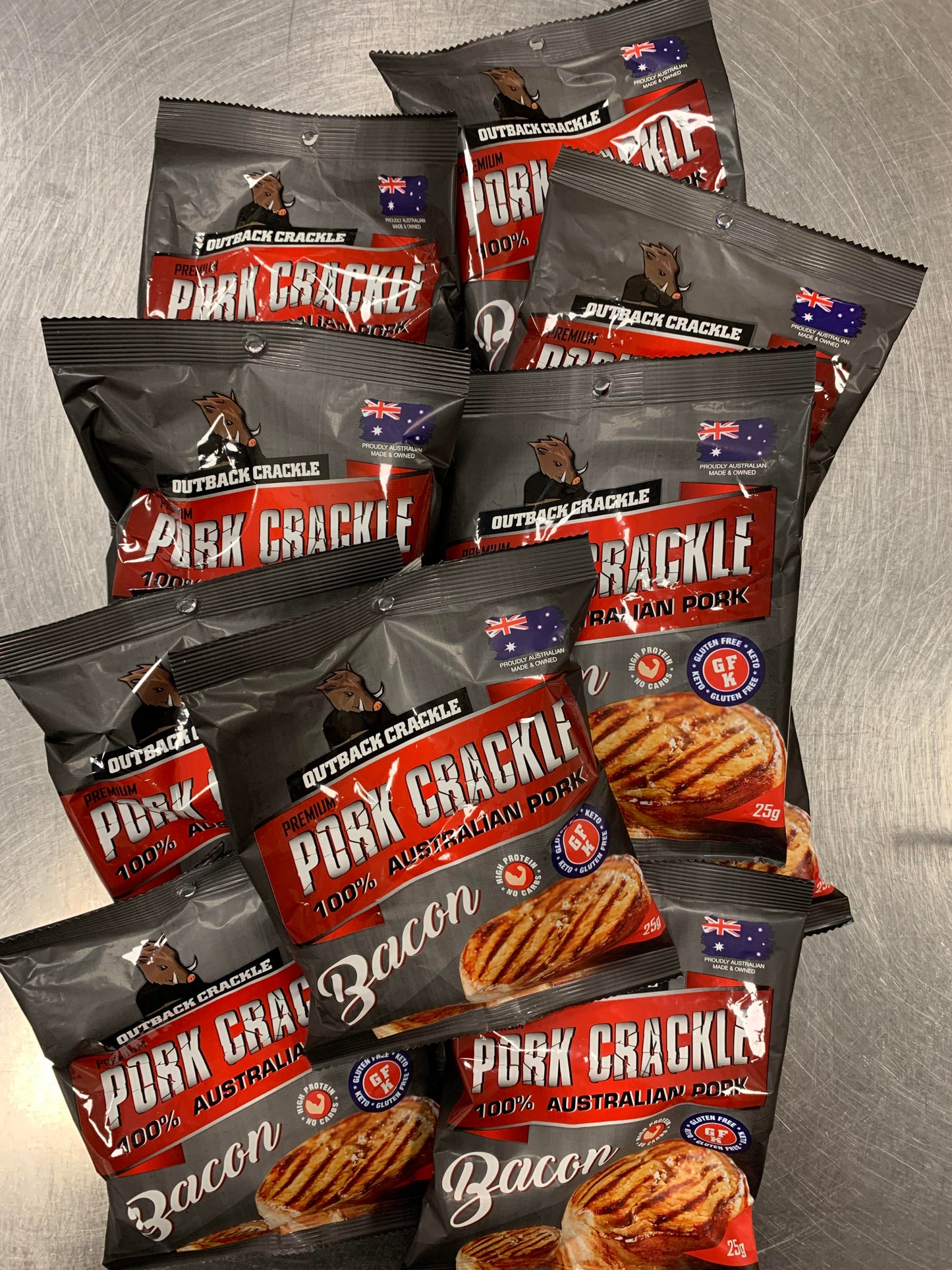Pork Crackle Bacon 10 individual bags Keto Gluten Free