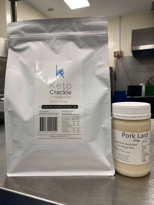 Keto Unseasoned Pork Scratchings 250g + Pork Lard 375ml Combo Deal